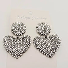 Load image into Gallery viewer, Heart-Shaped Earrings Studded with Rhinestones
