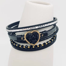 Load image into Gallery viewer, Heart Charm Woven Leather Bracelet with Magnetic Buckle
