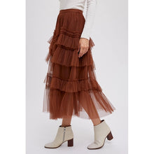 Load image into Gallery viewer, TIERED RUFFLED TULLE MIDI SKIRT
