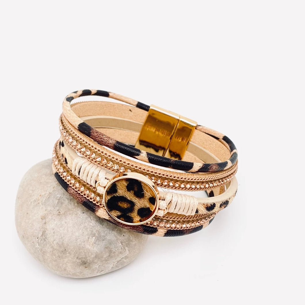 Bohemian Multi-Layer Leopard Magnetic Buckle Bracelet