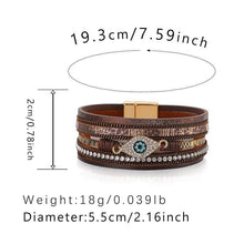 Load image into Gallery viewer, Devil&#39;s Eye Charm Multi-layer Pu Leather Bangle Bracelet: Apricot
