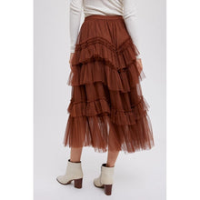 Load image into Gallery viewer, TIERED RUFFLED TULLE MIDI SKIRT
