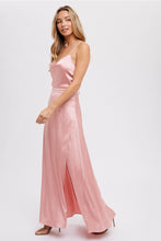 Load image into Gallery viewer, DRAPE NECK SILKY MAXI DRESS
