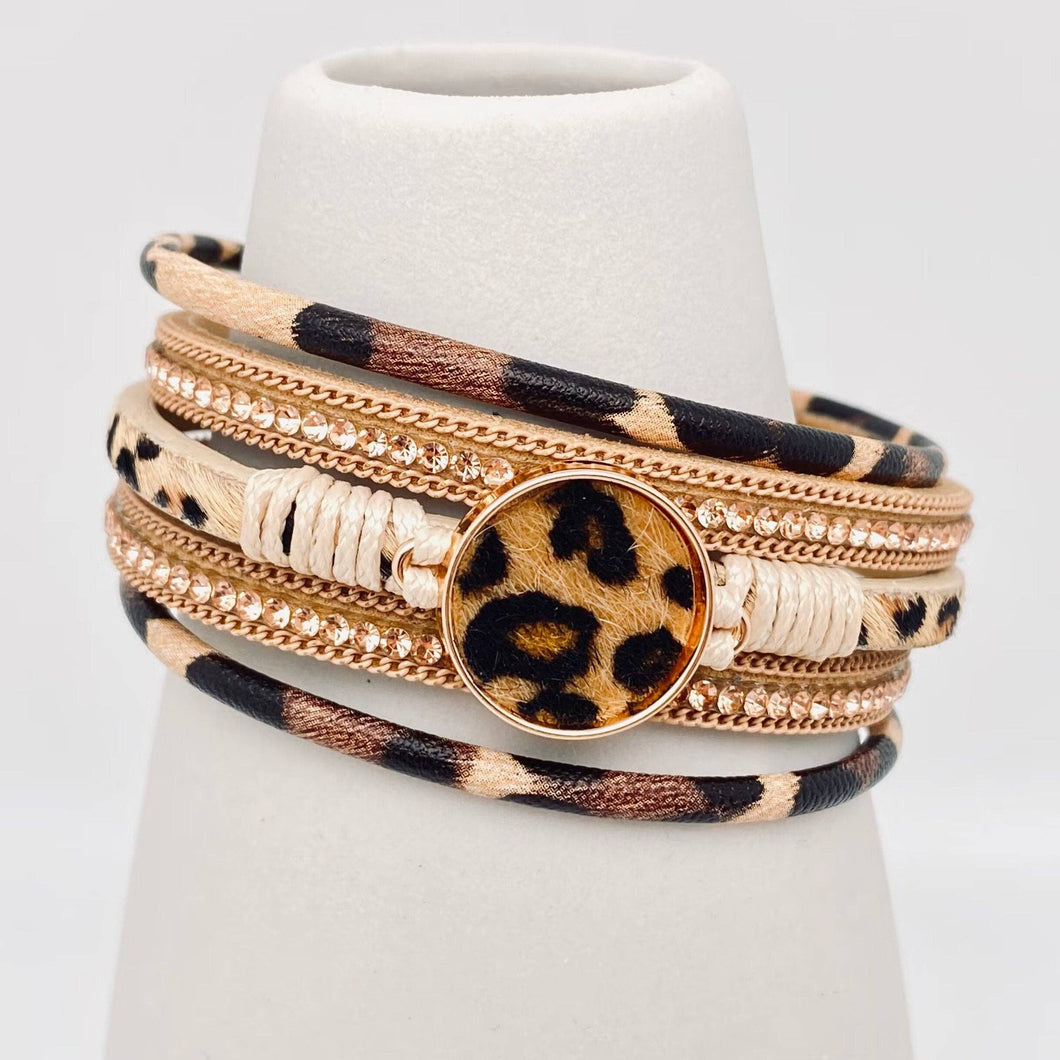 Bohemian Multi-Layer Leopard Magnetic Buckle Bracelet