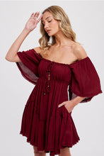 Load image into Gallery viewer, RUFFLE HEM RUCHED MINI DRESS

