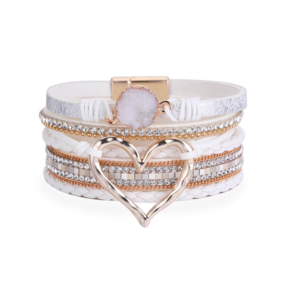 Multi-Layer Heart-Shaped Bangle Bracelets-White