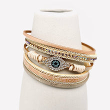 Load image into Gallery viewer, Devil&#39;s Eye Charm Multi-layer Pu Leather Bangle Bracelet: Apricot
