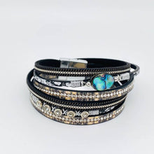 Load image into Gallery viewer, Abalone Shell Rhinestone Leather Magnetic Buckle Bracelet
