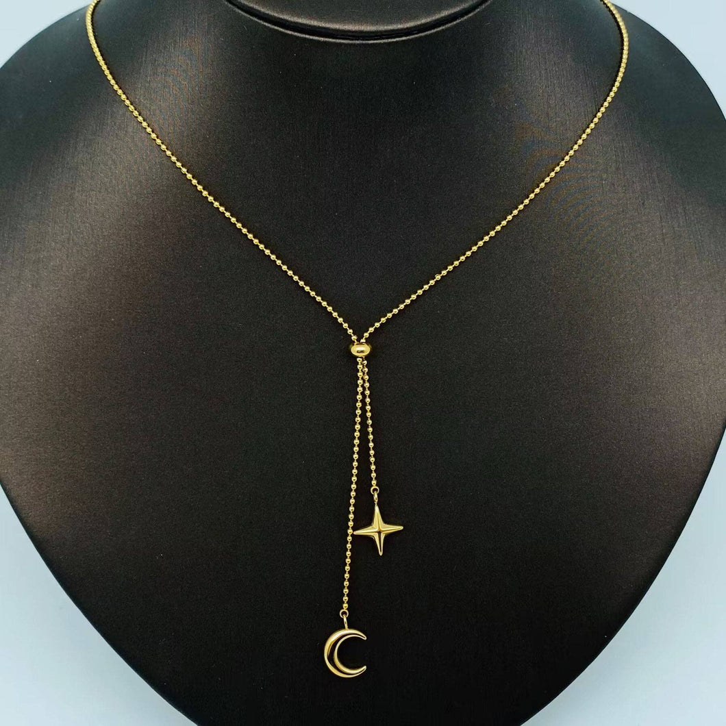 Star Moon Charm 18K Gold Plated Necklace - FGS/MS