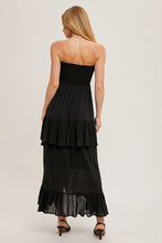 Load image into Gallery viewer, boho smocked strapless tiered ruffle midi dress
