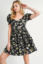 Load image into Gallery viewer, FLORAL PRINT PUFF SLEEVED RUFFLE BABYDOLL DRESS
