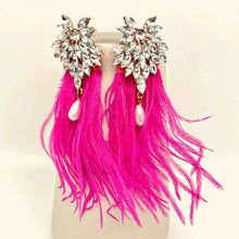 Load image into Gallery viewer, Fuchsia Feather Rhinestone Stud Earrings
