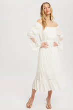 Load image into Gallery viewer, LACE TRIM BELL SLEEVES MIDI DRESS
