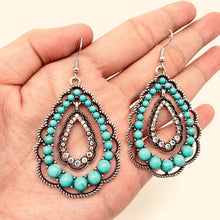 Load image into Gallery viewer, Rhinestone Turquoise Double-layer Drop Dangle Earrings - WJ
