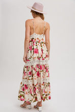 Load image into Gallery viewer, Floral Print Tiered Lace Contrast Maxi Dress
