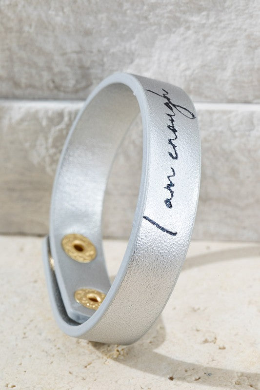 Inspirational Printed Faux Leather Snap Bracelet