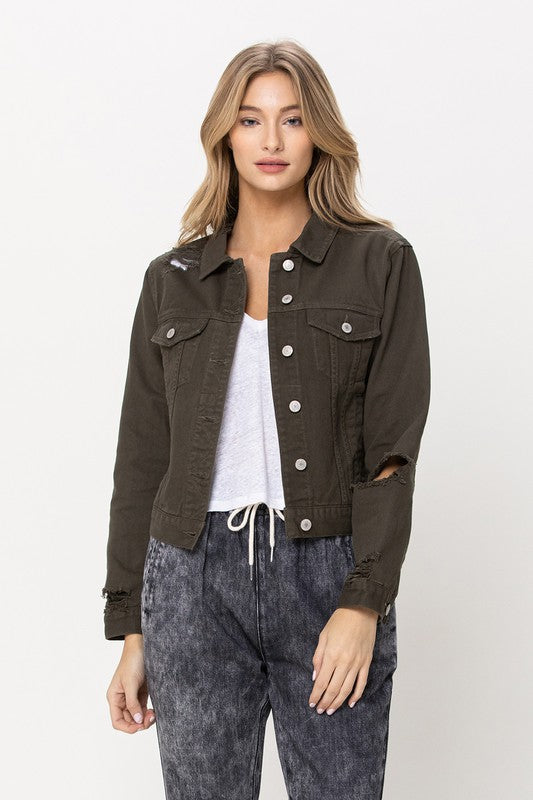 DISTRESSED OLIVE CLASSIC FIT JACKET