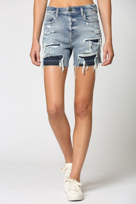 Repaired Distressed Mom Shorts