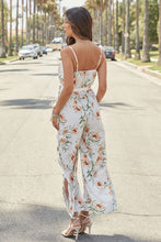 Load image into Gallery viewer, FLORAL CROSSOVER V NECK JUMPSUIT WAIST BOW TIE
