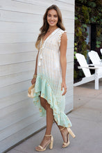 Load image into Gallery viewer, V NECK RUFFLE DIAMOND DOTTED OMBRE HI LO DRESS
