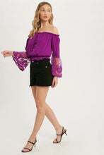 Load image into Gallery viewer, Lace Trim Bell Sleeves Blouse
