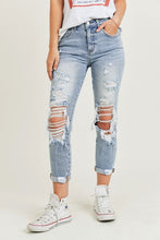Load image into Gallery viewer, DISTRESSED ROLL UP CUFF RELAXED FIT SKINNY
