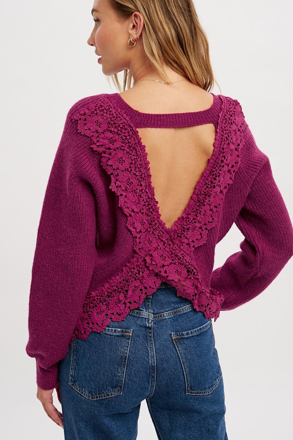 Lace Cross-Back Sweater