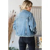Load image into Gallery viewer, Destroyed denim jacket with chunky stud
