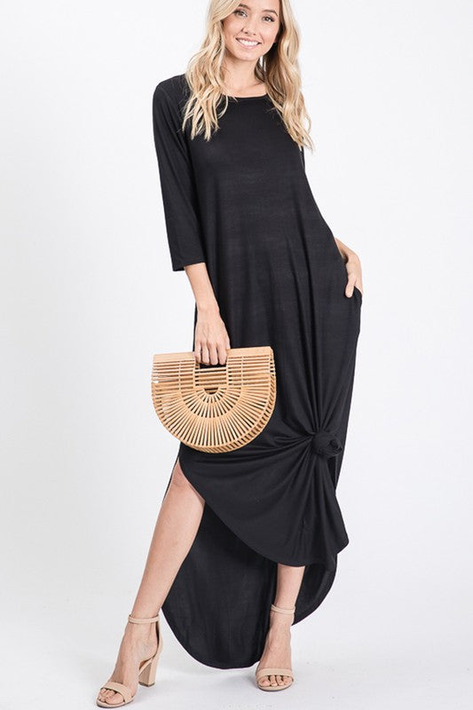 SOLID MAXI DRESS WITH SIDE SLIT