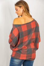 Load image into Gallery viewer, Off the Shoulder Buffalo Plaid Knit Top
