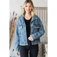 Load image into Gallery viewer, Destroyed denim jacket with chunky stud
