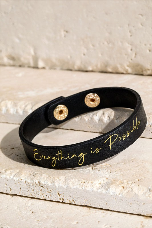 Inspirational Printed Faux Leather Snap Bracelet