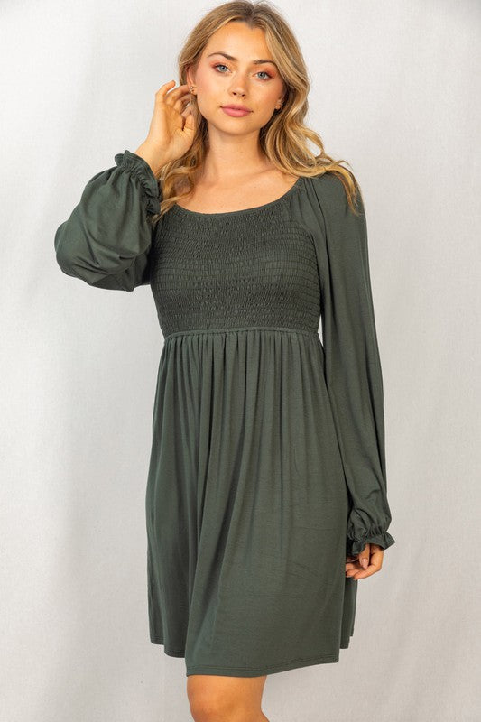 Olive Smocked Front Babydoll Dress XL