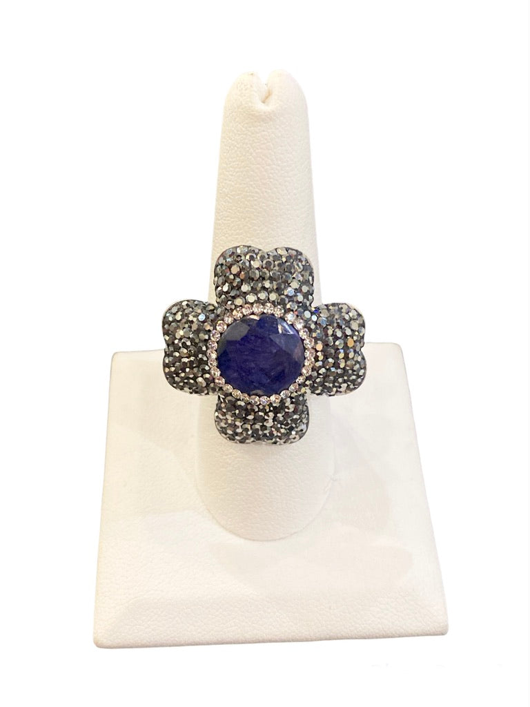 925 Sterling Silver Flower Sapphire (Dyed)