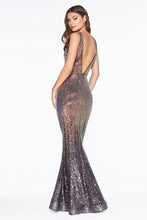 Load image into Gallery viewer, Fitted ombre sequin gown with v-neckline.
