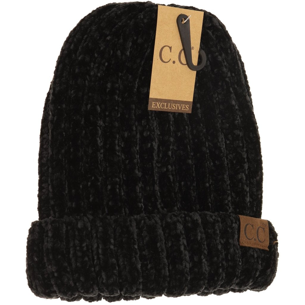 Solid Ribbed Chenille CC Beanie