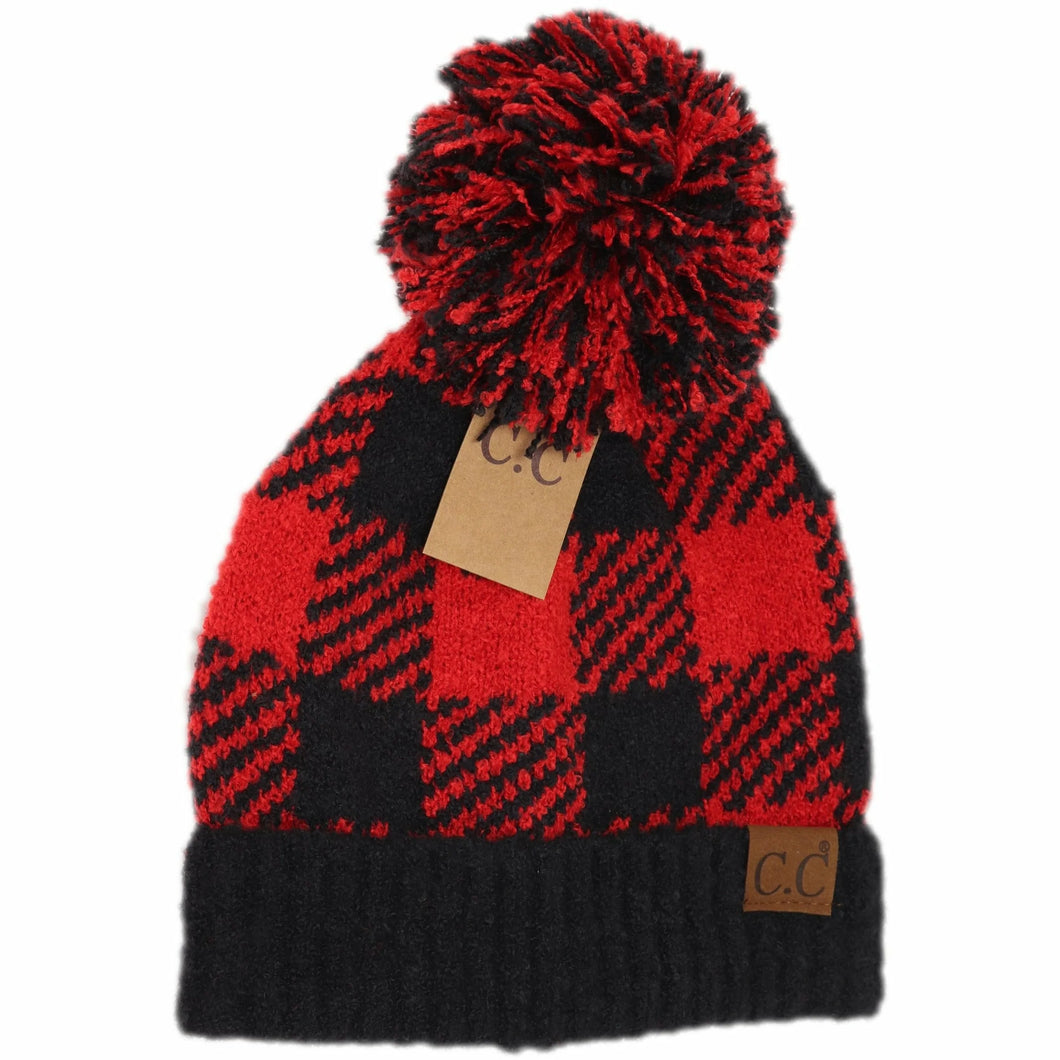 Buffalo Print Jacquard Knit Pom Beanie