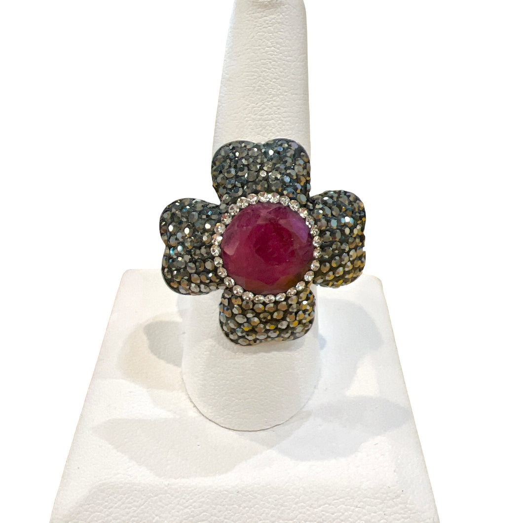 925 Sterling Silver Flower Ruby (Dyed)