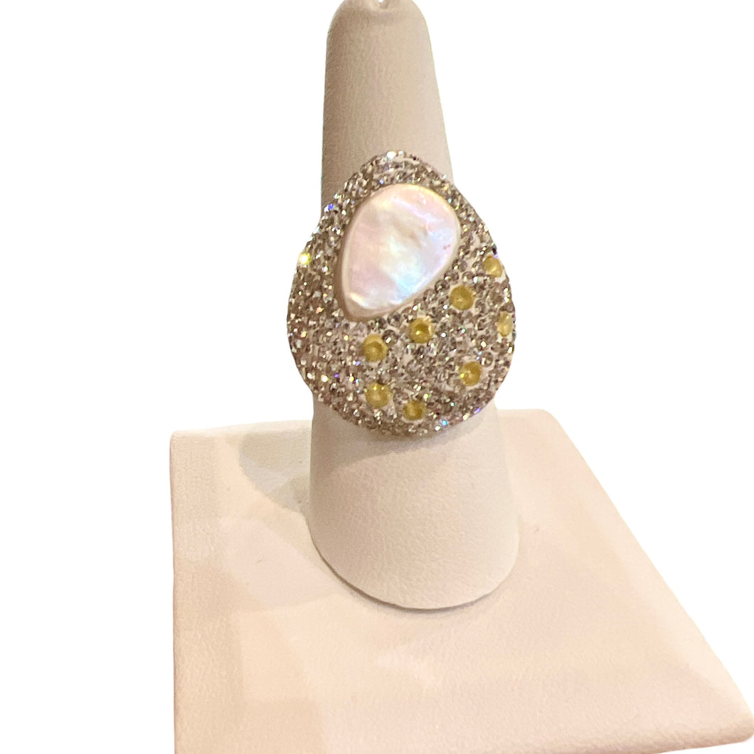 Cultured Pearl & Yellow Crystal Gemstone Ring