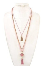 Load image into Gallery viewer, LAYERED Druzy STONE TASSEL PENDANT BEAD NECKLACE SET
