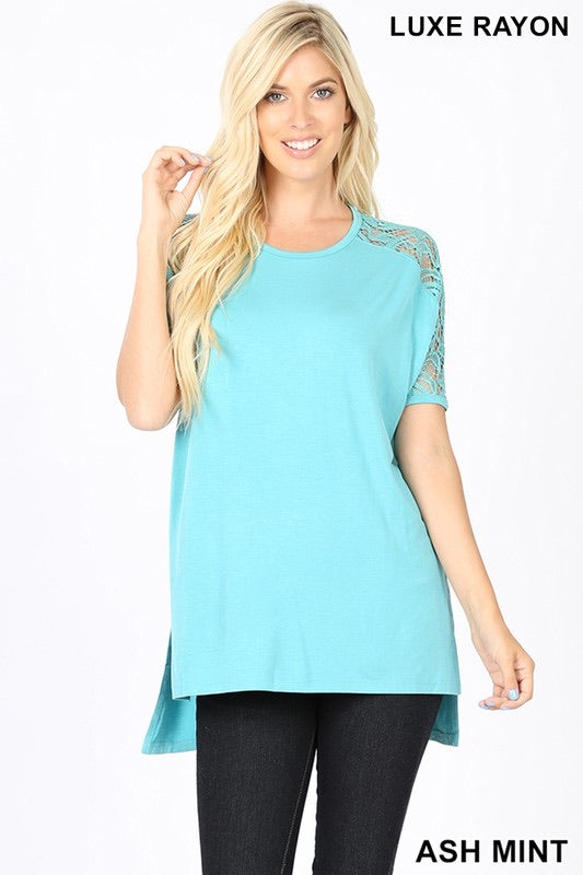 Zenana LUXE RAYON LACE SLEEVE TOP