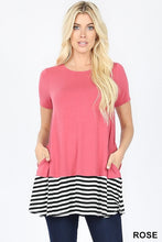 Load image into Gallery viewer, Zenana STRIPED &amp; SOLID CONTRAST SHORT SLEEVE TOP
