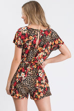 Load image into Gallery viewer, Heimish FLORAL LEOPARD ROMPER WITH KEY HOLE
