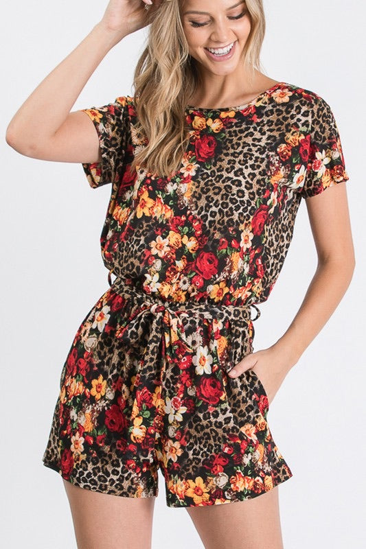 Heimish FLORAL LEOPARD ROMPER WITH KEY HOLE