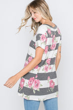 Load image into Gallery viewer, HEIMISH V NECK WITH BAR DETAIL FLORAL AND STRIPED TOP
