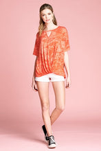 Load image into Gallery viewer, ODDI Two-Tone Burnout Top with a Twist Front Hem
