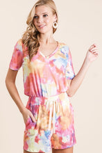Load image into Gallery viewer, TIE DYE PRINT THERMAL WAFFLE TOP AND BOTTOM SET
