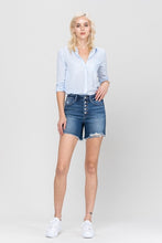 Load image into Gallery viewer, VERVET HIGH RISE EXPOSED BUTTONS RAW HEM SHORTS
