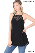 Load image into Gallery viewer, ZENANA LUXE RAYON LACE-PANELED SLEEVELESS HALTER TOP
