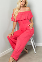 Load image into Gallery viewer, HEIMISH RUFFLED OFF SHOULDER SOLID JUMPSUIT
